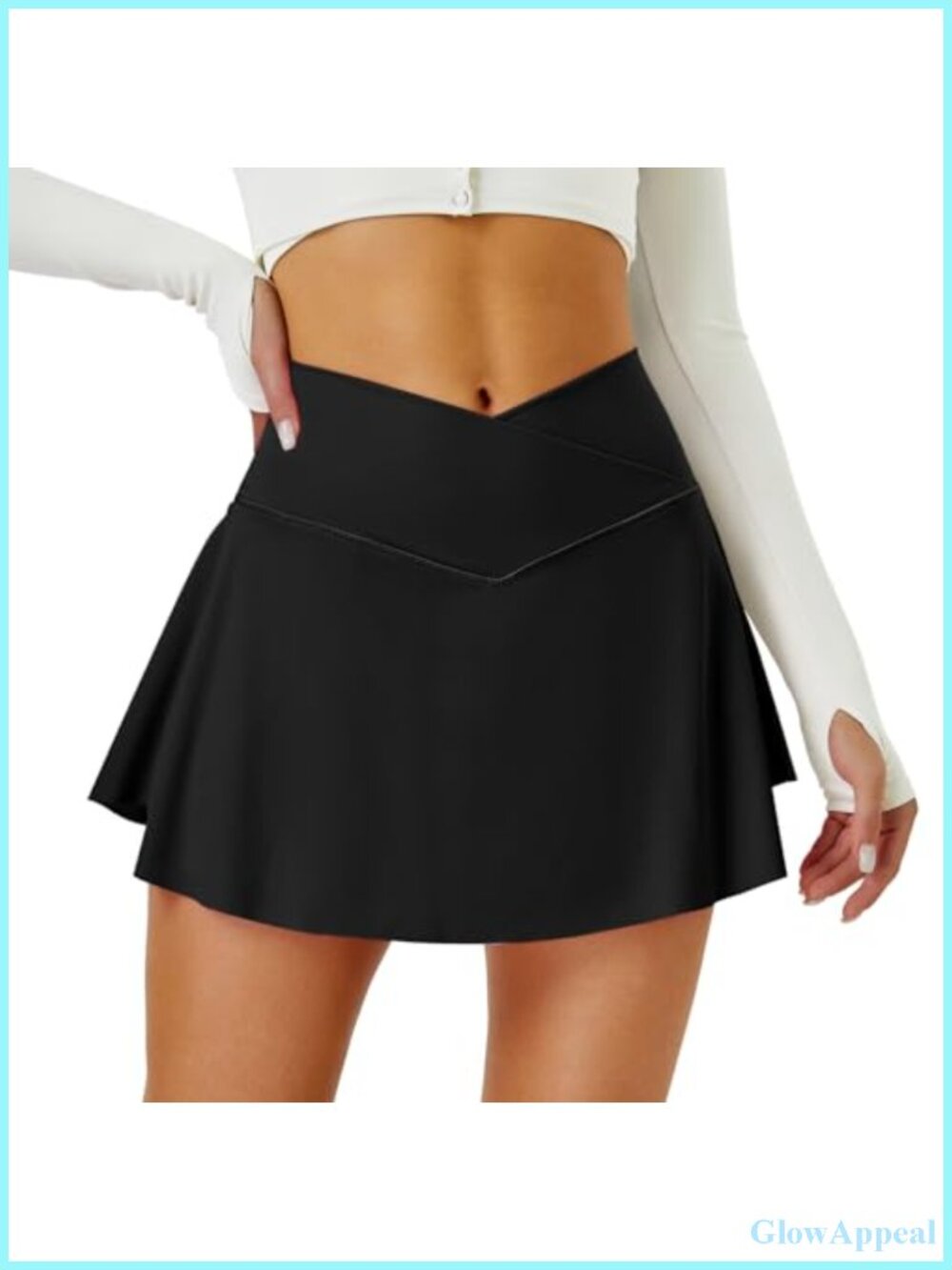 High Waisted Crossover Tennis Skort with Built-in Shorts & Pocket - Picture 4 of 6
